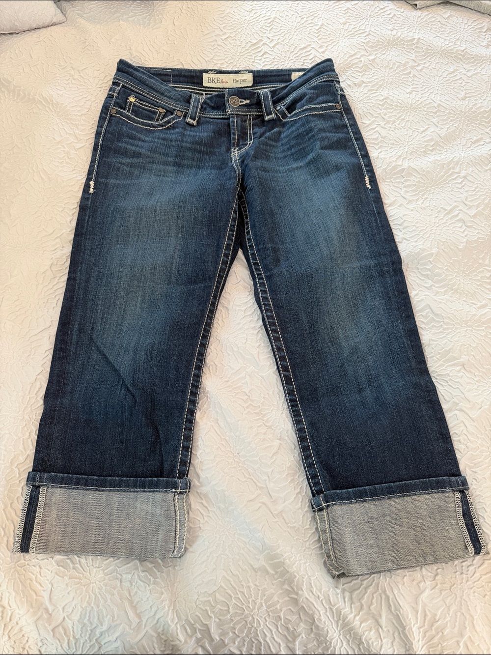 BKE Dark Indigo Cuffed Crop Jeans - Rolled Hem